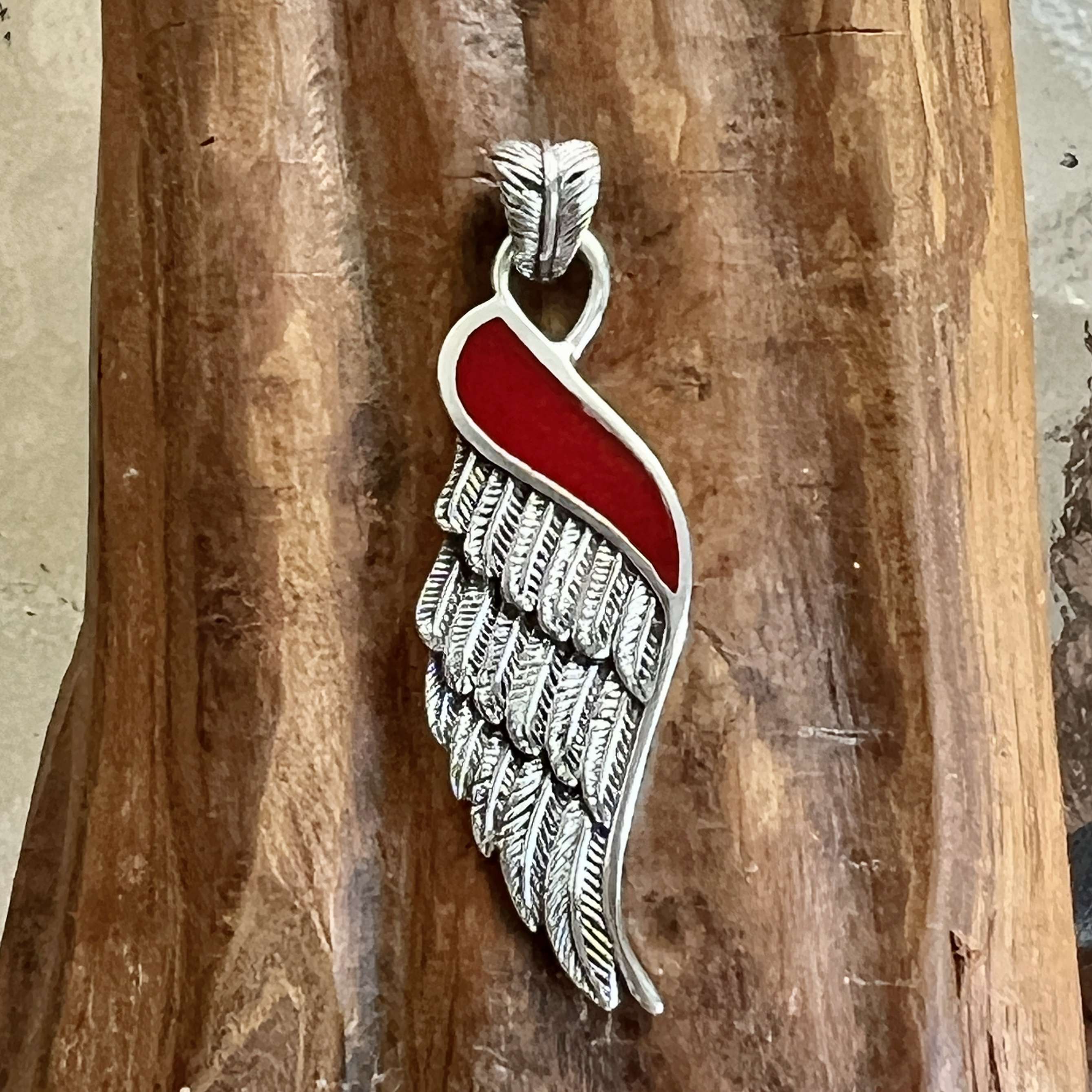 (HANDMADE 925 BALI STERLING SILVER WINGS PENDANTS WITH CORAL)